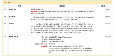 購買流程說明步驟五-4:台灣以外地區付款方式